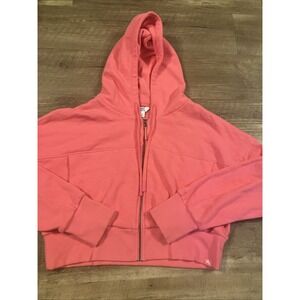 JoyLab Womens Pink Full Zip Cropped Hoodie Sweatshirt XL Thumbholes Cotton Blend